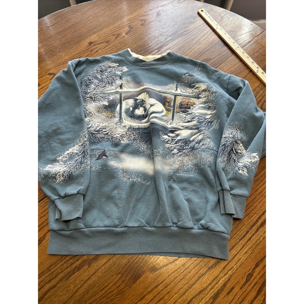 Art Unlimited Sportswear Vintage Cat Winter Scene Sweatshirt Blue C. Cunico L